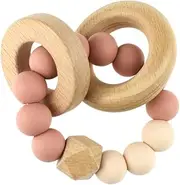 Koala Dream CA3004B Wooden Silicone Rings TEETHER-Pink : Silicone Teether for Babies