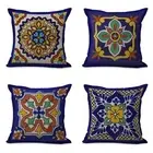 Semtomn Set of 4 Linen Throw Pillow Covers Spanish Talavera Exotic Geometry Dark