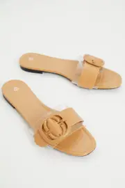 Yellow Buckle Detail Flat Slides - Size 7, Women's Trial Accs