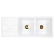 Baiachi Double Bowl and Drainer Granite Kitchen Sink White with Brushed Gold Waste