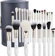Makeup Brush Set (24 Pieces) - Includes Foundation, Powder, Concealers, Highlighter, Contour, Eye Shadows & Blush Brushes - Face & Eye Make Up Brushes with Synthetic Bristles - Leather Case Included