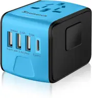 Universal Travel Adapter Plug, Worldwide Charger 3 USB-A, 1 USB-C, UK EU US AU