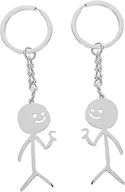 [SAFIGLE] 2pcs Cute Stainless Steel Doodle Pendant Keychain Adorable Charm Keychain for Couples Versatile Key Holder for Bags Phones Unique present Idea for Special Occasions