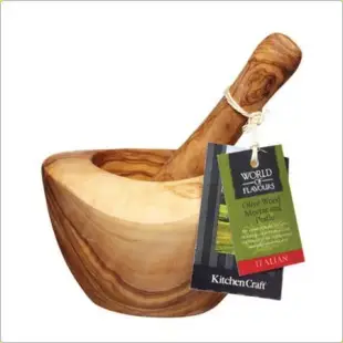 《KitchenCraft》橄欖木磨搗組(12cm) | 研磨缽 磨藥機 搗泥器 杵臼 搗缽