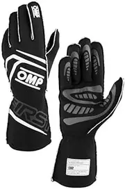 OMP Racing Driving Gloves, First, FIA Approved, Single Layer, Fire Retardant Fabric, Black, Medium, Pair
