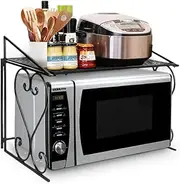 Stable Microwave Shelf Stand Metal Microwave Oven Rack Single Layer Kitchen Storage Organiser Countertop Space Saver for Small Kitchen Bathroom (Black)