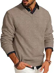 [PJ PAUL JONES] Mens V Neck Pullover Lightweight Wool Blend Long Sleeve Knit Sweater