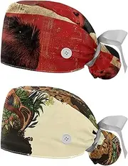 [YTYVAGT] 2-Pc,Nurse Scrub Caps,Scrub Hats with Buttons and Cotton Sweatband,England Flag Banner