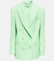[Stella McCartney] Stella McCartney Double-breasted linen-blend blazer AU 12 green