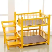 Small and Medium Bunk Bed for Cats and Dogs, Indoor and Outdoor Duplex Pet Bed with Stairs and Guardrails,Yellow,S