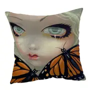 Faces of Faery #57 Girl with Monarch Butterflies Cushion Cover