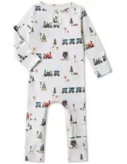 [Snuggle Hunny] Trains Organic Growsuit in White