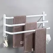 Towel Rack Wall Mounted White 3-Tiers 12 Inch Towel Bar Aluminum Towel Holder with 2 Hooks Towel Stands for Bathroom Hotel Kitchen