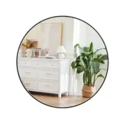 Round Mirror, 24 Inch Aluminum Alloy Frame Circle Mirror, 24"L x 24"W Black