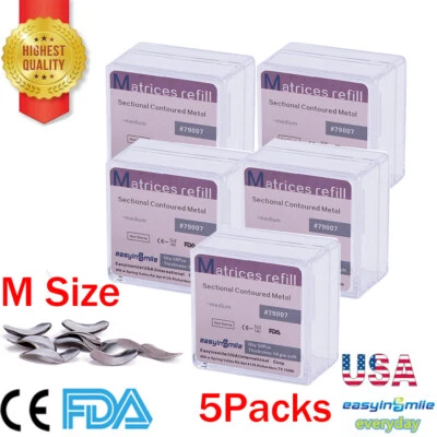 5Box Dental Metal Matrices Bands Sectional Contoured Refill M 50μm Easyinsmile