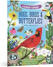 eeBoo: Learn to Draw - Bugs, Birds & Butterflies - 32 Page Activity Book & 50 Stickers Set, Fun Nature-Themed Step-by-Step Drawing & Coloring, Kids 5+