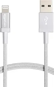 Amazon Basics Nylon USB-A to Lightning Cable Cord, MFi Certified Charger for Apple iPhone 14 13 12 11 X Xs Pro, Pro Max, Plus, iPad, Silver, 0.9m