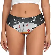 [SAAKE] Poker Tournament Print Women's Briefs XS S M L XL XXL 3XL 4XL Plus Size Briefs Bikini Ladies Underpants, Black, Medium