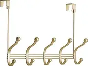 InterDesign York Lyra Over The Door 10-Hook Rack for Coats, Hats, Robes, Towels - Pearl Brass