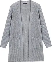 [Qolkmuiy-GJ] Men's Cable Knit Open Sweater Mid Length Slim Fit Wool Cardigans Long Sleeve Shawl Collar Cardigan