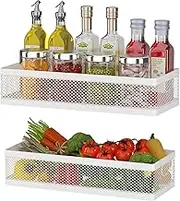 PUSDON Hanging Storage Baskets Organizer Wall Mount, Metal Wire Storage Bin Rack for Kitchen Bathroom Shower Spice Shelf Home Decor Essentials White-2 Packs (Netting)