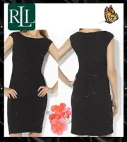 Lauren Ralph Lauren Sequin Floral Lace Ruche Sheath Dress Size 14P
