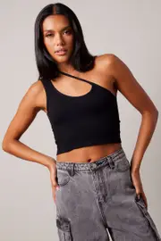 Black Crop Top Singlet Seamless - Size S, Women's Singlet