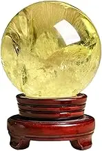 LoKori Citrine Ball Crystal Gemstone Sphere with Wooden Base,Natural Yellow Crystal Ball Healing Sphere Sculpture Figurine for Fengshui Divination Home Decoration,9.5cm/3.74in