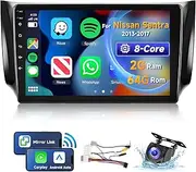 [8 CORE 2G+64G] Car Radio for Nissan Sentra 2013-2017 with Wireless Carplay/Android Auto, 10.1 Inch Android 13 IPS Touch Screen Car Stereo, Bluetooth, GPS, WiFi, SWC, DSP + HD Backup Camera