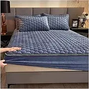 Plush Extra Deep Pocket Fitted Sheet with 2 Pillowcase All-Round Elastic Mattress Protectors Thick Soft Fitted Bed Sheet Full Queen Size Bottom Sheet Winter Warm Bed Linen Bedspread