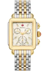 MICHELE Deco Diamond Chronograph Bracelet Watch, 33mm in Gold/Silver at Nordstrom One Size