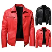 Men's Faux Leather Jacket Transition Jacket Biker Jacket Red Leather Jacket Party Casual Daily Thermal Warm Windproof Faux Fur Trim Fall Pure Color Punk Fashio