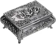 Hipiwe Vintage Metal Jewelry Box Small Trinket Jewelry Storage box for Rings Earrings Necklace Treasure Chest Organizer Antique jewelry Keepsake gift Box Case for Girl Women (Small)