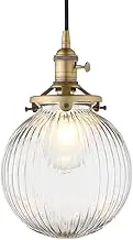 Yosoan Vintage Edison Switch Pendant Light Fiting with Ribbed Globe Glass Shade, Loft Bar Edison Hanging Ceiling Lights Chandelier for Kitchen Dining Room Bedroom Restaurant (Antique)