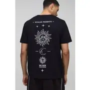 Mens Black Regular Fit Celestial Space Graphic T-Shirt