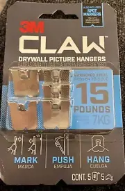 3m 3PH15M-5ES Claw Drywall Picture Hanger, Holds 15 Lbs, 5 Hooks And 5 Spot