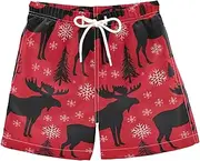 [ODAWA] Moose Snowflakes Trees Red Boys Beachwear Quick Dry Kids Swim Trunk for 2-12 Years, Moose Snowflakes Trees Red, 8 Years