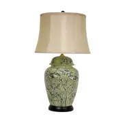 Red Lantern 25" Green Flowers Table Lamp, Jade Birds