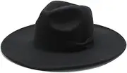 [Zozogag] British Style Men Women Winter Felt Fedoras Cap 9.5Cm Big Wide Brim Derby Wedding Church Jazz Hats