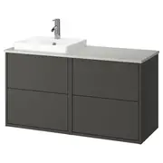 HAVBÄCK / ORRSJÖN wash-stand/wash-basin/tap, dark grey/grey stone effect, 122x49x71 cm