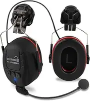 HEARMOR Bluetooth Hard Shell Ear Protection, SNR 32 dB Noise Protection, Helmet-Attached Ear Muffs for Mowing Work and Noise-Intensive Work, Metallic Black and Red, One Size