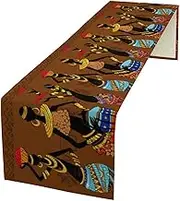 African Native Indigenous Table Runner, Black People Different Poses Culture Heritage Festival for Dining Room Table Party Home Kitchen and Hotel Decorations Ruby 13x120 Inch