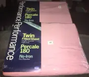 Springs Home Performance Twin Flat & Fitted Sheets 180 Percale No Iron .. Pink