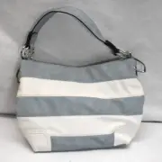 Light Blue White Striped Bucket Bag Shoulder Bag Multiple Compartment Tote Bag