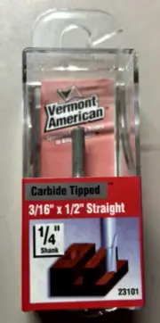 Vermont American 23101 3/16" x 1/2" Straight-Carbide Router Bit 1/4" Shank