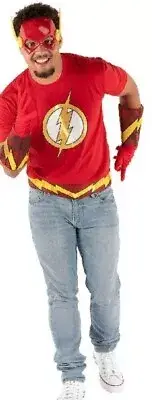 The Flash Men's XL Short Sleeve T-Shirt, Belt, Gloves & Mask Costume Set