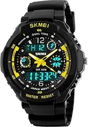 [MIE] 50M Waterproof Fashion Watches Men Sports LED Digital Analog Watches Multifunctional Alarm Military Watch New Yellow