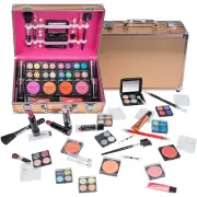 Carry All Makeup Train Case with Pro Makeup Set , Makeup Brushes, Lipstic