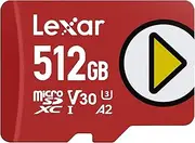 Lexar 512GB Play Micro SD Card, UHS-I, C10, U3, V30, A2, Full HD, 4K, Up to 205/140 MB/s microSDXC Memory Card, Expanded Storage for Nintendo Switch, Gaming, Smartphones, Tablets (LMSPLAY512G-BNSNU)