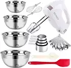 Space-Saving 5-Speed Hand Mixer with Large Mixing Bowls for Effortless Baking